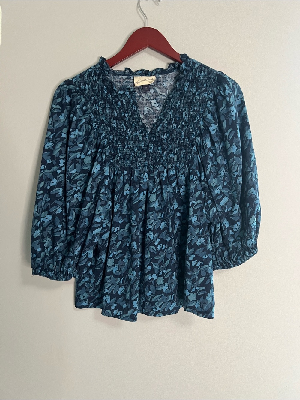 Universal Thread Blue Floral Smocked V-Neck Blouse